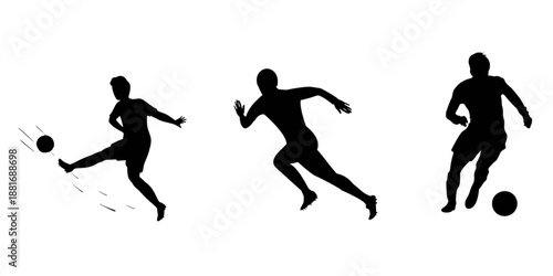 vector silhouettes of people kick football
