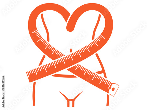A stylized heart incorporating a measuring tape emphasizes a slender waist. Bold orange and black design. Ideal for health, fitness, or lifestyle branding.