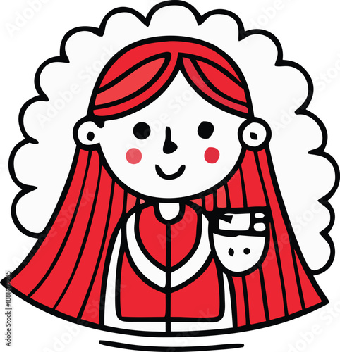 Illustration of a happy girl with a cape and pet
