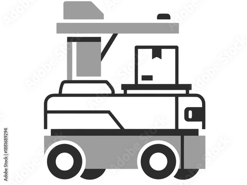 A stylized warehouse robot delivery icon. Modern, minimalist design. Ideal for tech, logistics, and automation visuals. Clear, vector illustration.