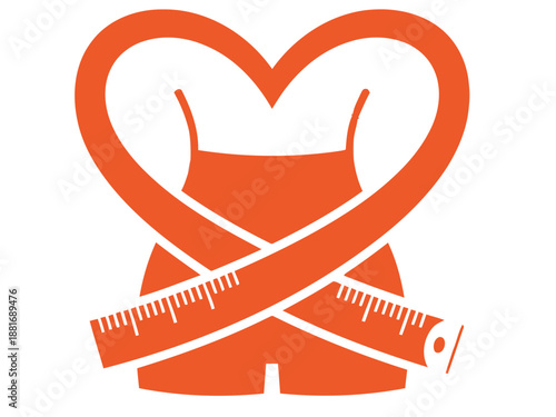A vibrant orange icon depicts a heart embracing a measuring tape wrapped around a stylized figure, symbolizing a slimmer waist. Clean, modern design for health and wellness branding.