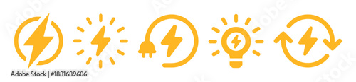 Set of lightning and electricity energy vector icons in gold color