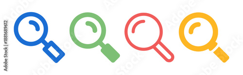 Set of magnifying glass icons in different colors