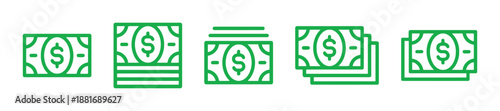 Set of money and cash paper currency symbols