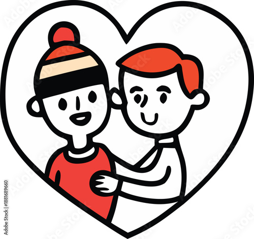 Two children in a heart-shaped embrace