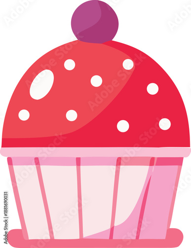 Delightful pink cupcake with red frosting and cherry topping