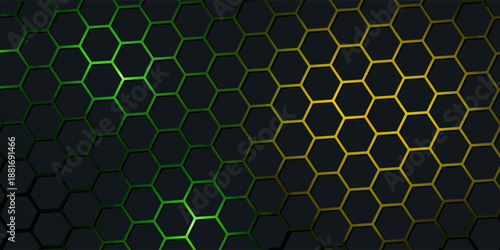 purple technology hexagonal vector background. Abstract purple bright energy flashes under hexagon in navy purple technology, modern, futuristic vector illustration