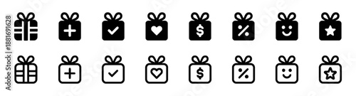 Set of various gift box icons in flat design