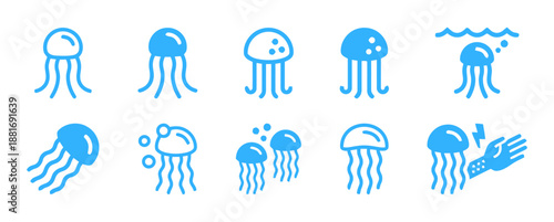 Set of various jellyfish icon vector designs