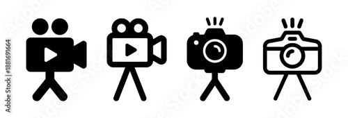 Set of video and photo camera on tripod icon