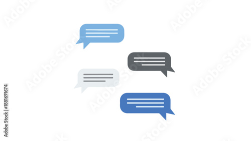 Four colorful speech bubbles with horizontal lines on a plain white background, arranged vertically.