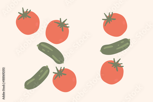 Art & Illustration Fresh cucumber and tomato, vector illustration, healthy organic vegetables for banners and web design