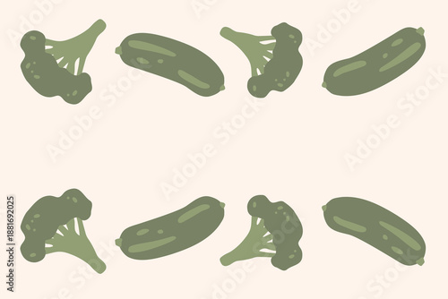 Art & Illustration Fresh cucumber and broccoli, vector illustration, healthy organic vegetables for banners and web design