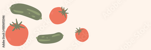 Art & Illustration Fresh cucumber and tomato, vector illustration, healthy organic vegetables for banners and web design