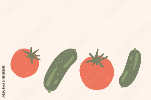 Art & Illustration Fresh cucumber and tomato, vector illustration, healthy organic vegetables for banners and web design