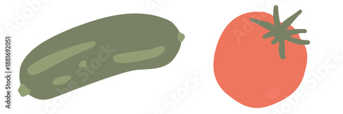 Art & Illustration Fresh cucumber and tomato, vector illustration, healthy organic vegetables for banners and web design