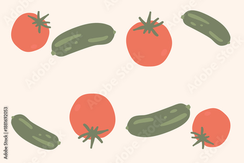 Art & Illustration Fresh cucumber and tomato, vector illustration, healthy organic vegetables for banners and web design