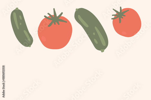 Art & Illustration Fresh cucumber and tomato, vector illustration, healthy organic vegetables for banners and web design
