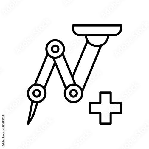 Robotic arm icon cutting manipulator, medical robotic knife equipment. Automation technology concept for medicine. Vector