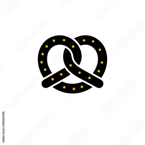 Black pretzel with golden dots icon, a delicious snack and symbol of food