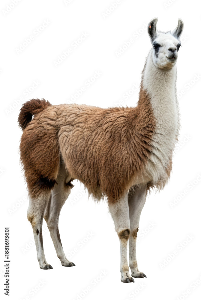 Fototapeta premium Llama standing gracefully in natural animal portrait outdoors isolated on transparent background