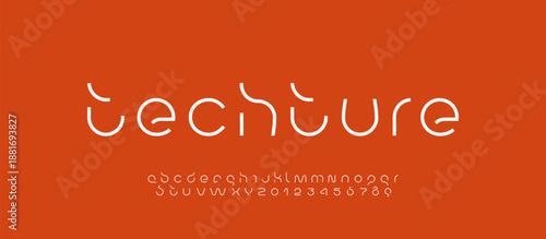 Technology font, digital cyber alphabet, Latin letters A, B, C, D, E, F, G, H, I, J, K, L, M, N, O, P, Q, R, S, T, U, V, W, X, Y, Z and Arab numerals 0, 1, 2, 3, 4, 5, 6, 7, 8, 9, vector illustration 