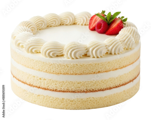 Delicious white cream cake with strawberries dessert kitchen isolated on transparent background