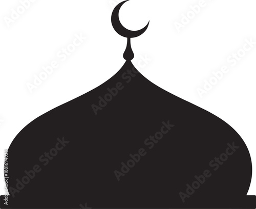 Modern Minimalist Mosque Dome Silhouette Icon – Clean Black Islamic Vector on White Background