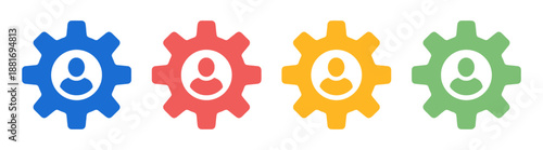 User in gear icon set in various colors