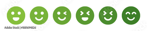 Variety of happy green face emoticons for feedback satisfaction