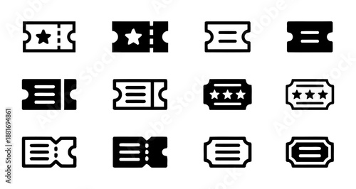Various ticket icons set in flat outline design