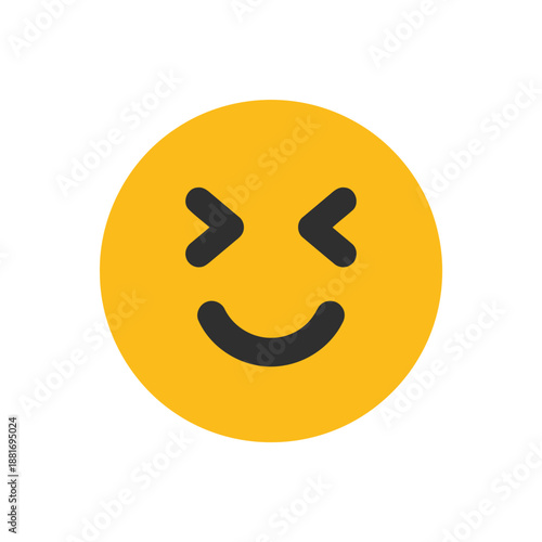 Yellow circle laughing emoji with closed eyes and smiling mouth flat vector icon for interface design