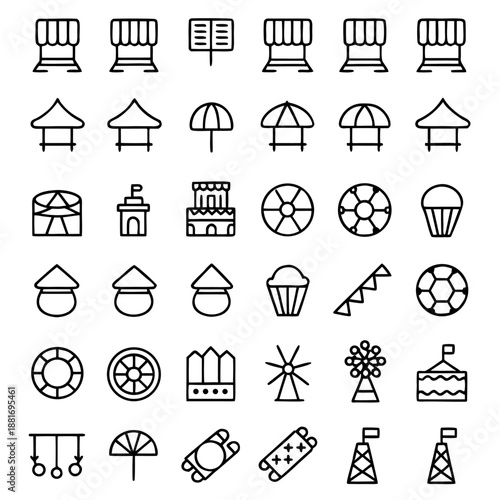 Funfair and carnival vector icon set - 30 icons