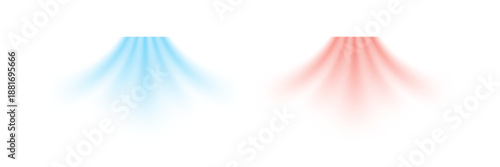 Cool airflow and warm air flow appear as soft blue and red gradients spreading downward. Colors create smooth motion effect on clean white background. Modern realistic vector illustration.