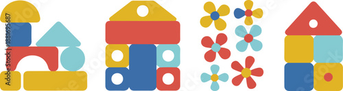 Colorful Children Toy Blocks and Puzzle Pieces Vector Set