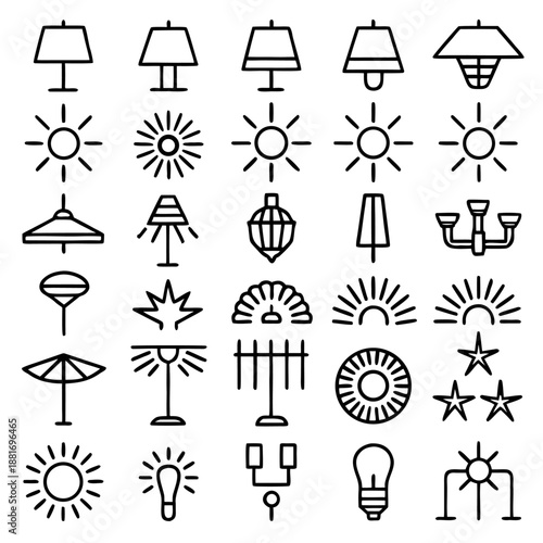 Minimalist light and sun vector icon set for ui/ux design