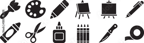 Art and craft supplies set for drawing and painting illustrations on transparent background