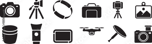 Photography and videography equipment icons for capturing moments on transparent background