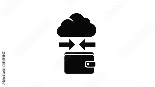 Cloud storage and wallet icon, symbolizing financial data exchange, digital payment, and secure online transaction concept in modern minimalistic design