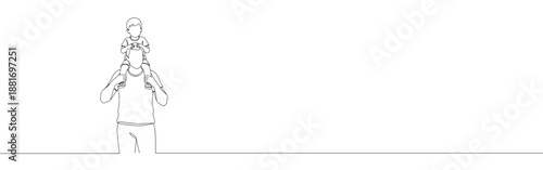 Continuous one line drawing of a father carrying his son on his shoulders, joyfully bonding together