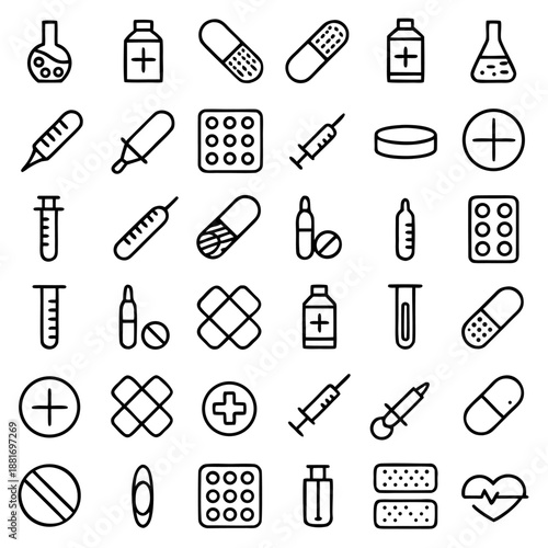 Medical icon set: healthcare symbols for apps, ui, web design