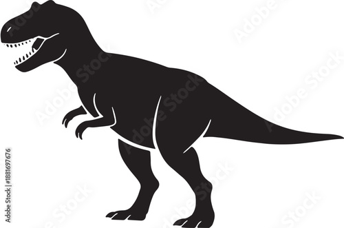 Black silhouette of a Tyrannosaurus Rex dinosaur with open mouth and sharp teeth