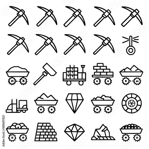 Mining industry vector icon set for ui, web, and print design