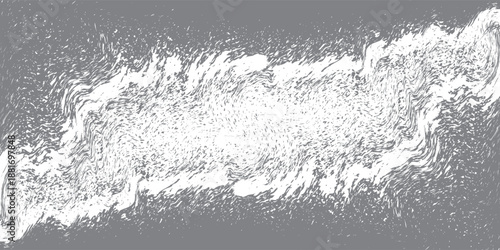Black particles explosion on white background. Abstract splatter dust powder spray with scattered debris. Dynamic burst motion effect with flying droplets and ink stain texture