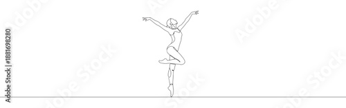 One continuous line drawing of a ballerina in a graceful pose, dancing. Minimalist style