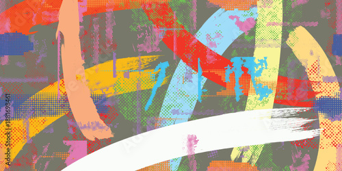 Urban abstract vector texture with hand drawn brush strokes and halftone pattern. Cyber punk poster . Textured background, graffiti art.