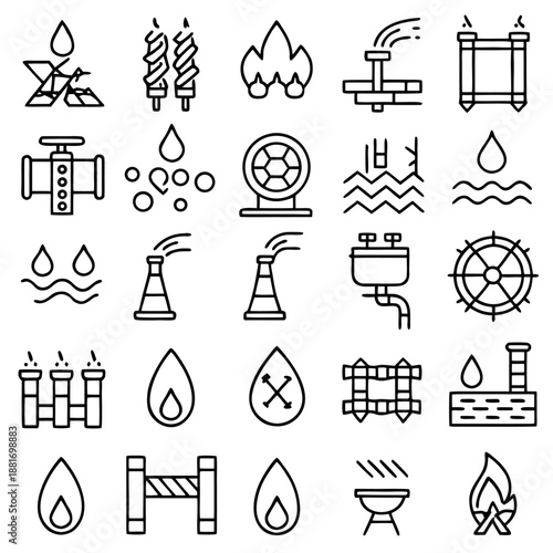 Energy production vector icon set - renewable and traditional sources