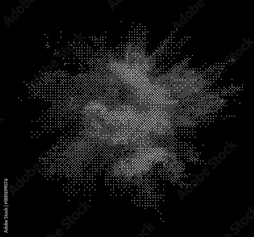 A gray pixelated shape on a with white space