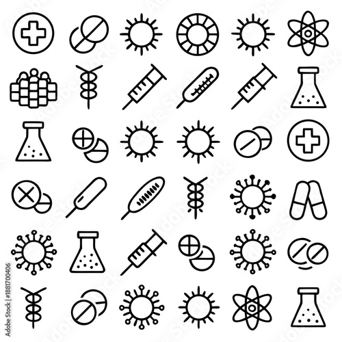 Medical and science vector icon set for ui, web, and branding