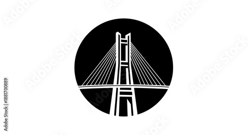 Monochrome Bridge Silhouette within a Circle, Minimalist Design.